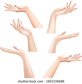 Set of woman hands isolated on white background.