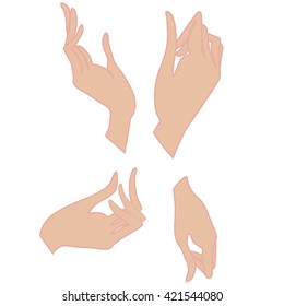 Set of woman hands isolated on white background. Vector