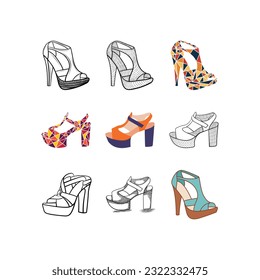 Set Woman High Heels Elegant design, isolated icon in light background, perfect for logo, graphic design