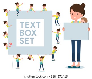 A set of woman holding a baby with a message board.Since each is divided, you can move it freely.It's vector art so it's easy to edit.