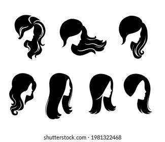 Set of woman long hair icon for beauty salon