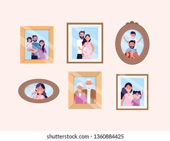 set woman and man with daughter and son pictures