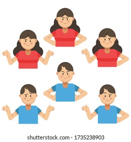 Set of woman and man gesture, flat women and men character, vector illustration, isolated on white background