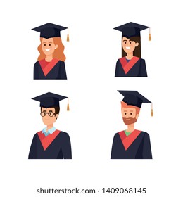 set of woman and man graduation with rope and cap