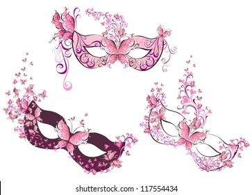 Set woman masks with flowers and butterfly