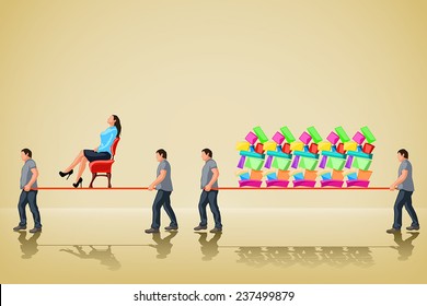 set of woman and men shopping with shadows
