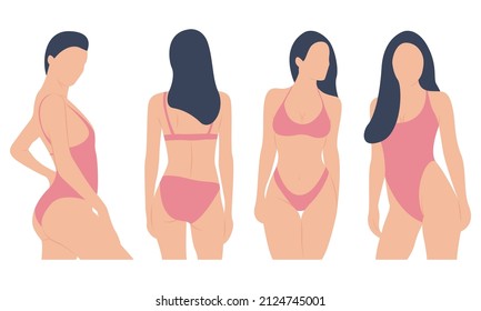 Set of woman model in bikini vector illustration. Female swimsuit underwear.