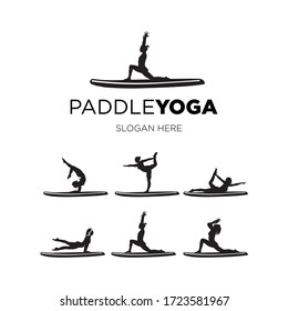set woman paddle yoga silhouette 