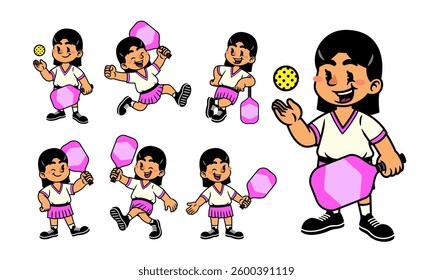 Set of Woman Pickle Ball Athlete Mascot