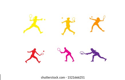 set woman play tennis illustration icon banner