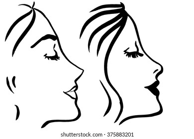 set of woman portrait vector graphic drawing