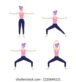 set woman practice exercise balance position