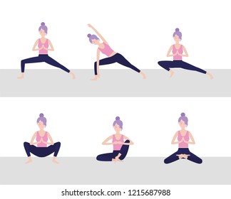 set woman practice yoga position balance