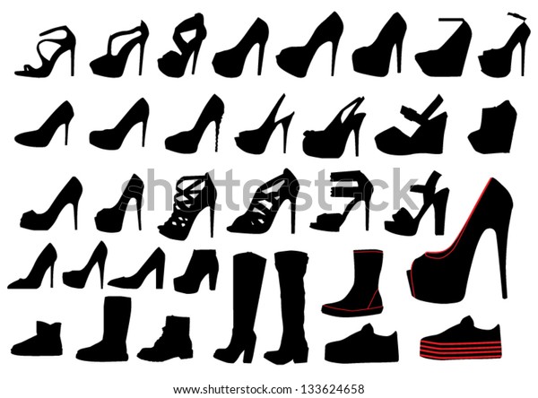 Set Woman Shoe Silhouettes Stock Vector (Royalty Free) 133624658 ...