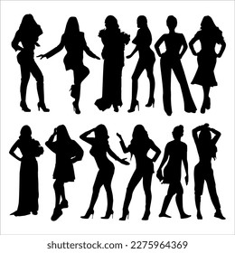 set of woman silhouette icon illustration in style