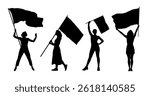 Set of woman silhouettes with flag – vector illustration