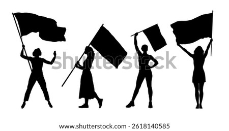 Set of woman silhouettes with flag – vector illustration
