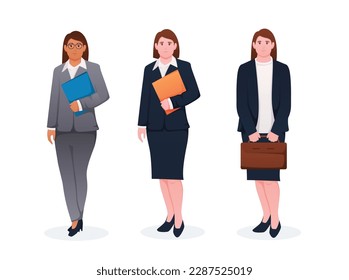 set of woman in suit. business woman illustration