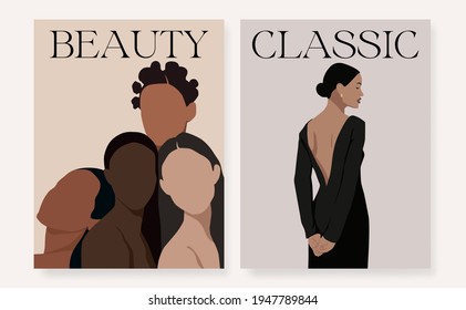 Set woman vector figure. Contemporary art. Fashion female figure in modern style. Vector illustration in hand drawn flat style