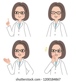 Set of woman wearing a white coat in different poses