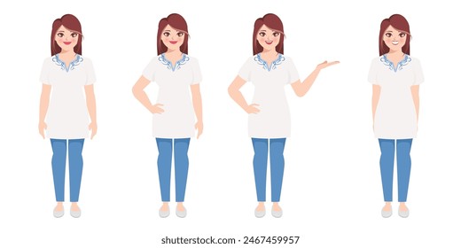 Set of Woman in White t-shirt difference pose