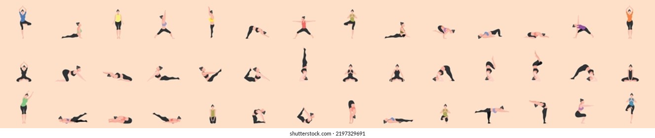set of woman workout by yoga pose. vector illustration eps10