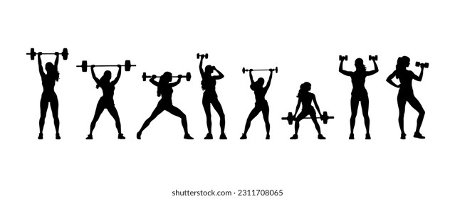 Silueta de gimnasio para mujeres aislada en un fondo blanco. Colección de entrenamiento para mujeres delgadas. Ilustración del vector