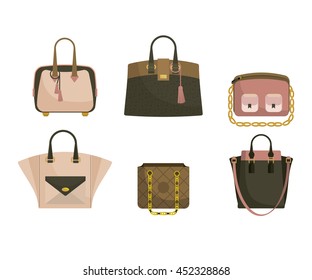 Set of woman's bags in pink and green
