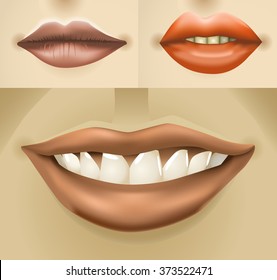 Set of woman's big red smiling lips