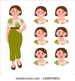 Set of woman's emotions. Character emotions collection isolated on white background. Girl Avatar. Simple vector illustration of a flat design