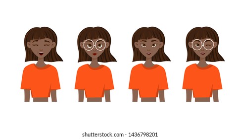Set of woman's emotions. Facial expression. Girl Avatar. Vector illustration of a flat design