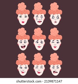 Set of woman's emotions. Facial expression. Girl Avatar. Illustration of a flat design Vector format