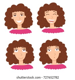 Set of woman's emotions. Facial expression. Girl Avatar. Vector illustration of a flat design