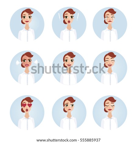 Set of woman's emotions. Facial expression. Vector illustration
