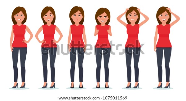 Set Womans Emotions Facial Expression Girl Stock Vector Royalty Free 1075011569 1493