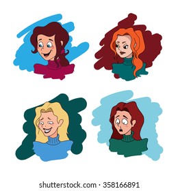 Set of woman's emotions icons