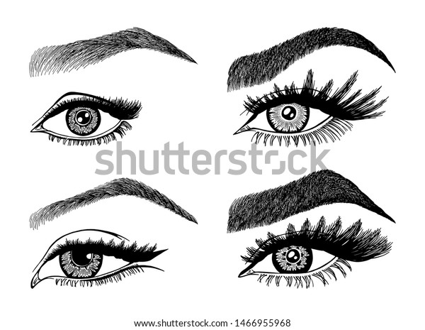 Set Womans Eyes Eyelashes Eyebrows Makeup Stock Vector Royalty Free 1466955968 Shutterstock 9503