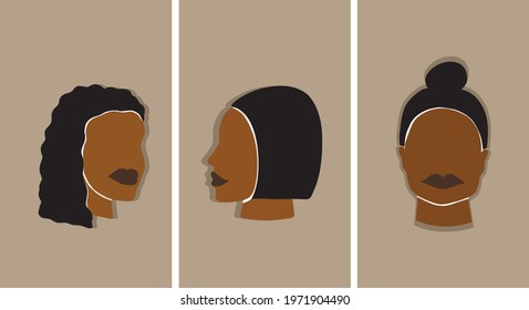 Set of Woman's Face continuous Line art. Abstract Contemporary collage of geometric shapes in a modern trendy style. Vector Portrait of a female. For Beauty Concept, t-Shirt Print, postcard, poster