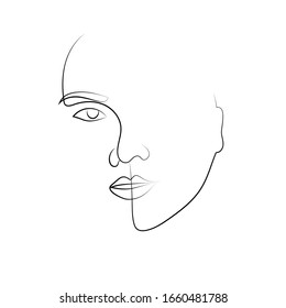 Set of Woman's Face Line art, Isolated on a white background. Vector Portrait of a female. For Beauty Concept, t-Shirt Print, postcard, poster. Vector hand drawn illustration.