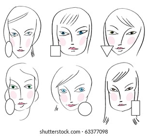  Set of woman's faces