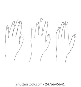 Set of woman's hand in line art style. Collection of female hands different gestures