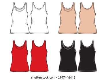 Set of woman's tank top. White, beije, red, black colours.