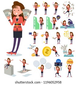A set of women in the 90's dress with concerning money and economy.There are also actions on success and failure.It's vector art so it's easy to edit.