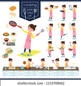 A set of women about cooking.There are actions that are cooking in various ways in the kitchen.It's vector art so it's easy to edit.