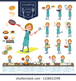 A set of women about cooking.There are actions that are cooking in various ways in the kitchen.It's vector art so it's easy to edit.