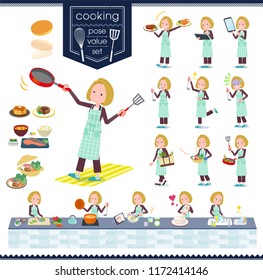 A set of women about cooking.There are actions that are cooking in various ways in the kitchen.It's vector art so it's easy to edit.