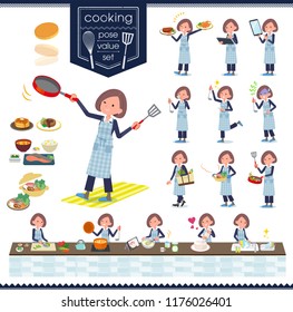 A set of women about cooking.There are actions that are cooking in various ways in the kitchen.It's vector art so it's easy to edit.