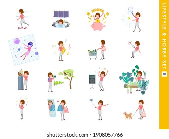 A set of women about hobbies and lifestyle.type B.It's vector art so easy to edit."ゆ"="Hot spring".