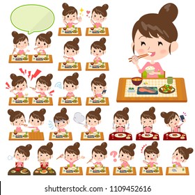 A set of women about meals.
Japanese and Chinese cuisine, Western style dishes and so on.
It's vector art so it's easy to edit.