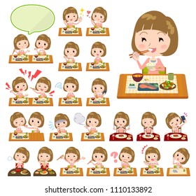 A set of women about meals.
Japanese and Chinese cuisine, Western style dishes and so on.
It's vector art so it's easy to edit.